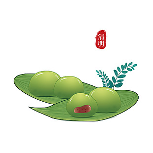 清明节卡通手绘绿色青团创意图案