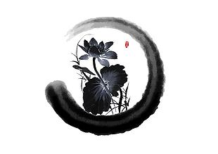 复古中国风荷花水墨画插画