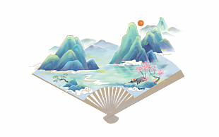 国潮手绘中国风山水背景扇子