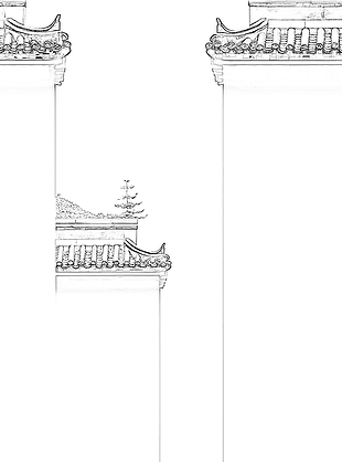 中式江南建筑黑白简约线条画
