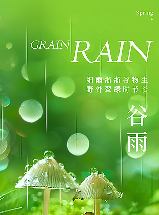 谷雨暮春万象更新绿色简约节气海报