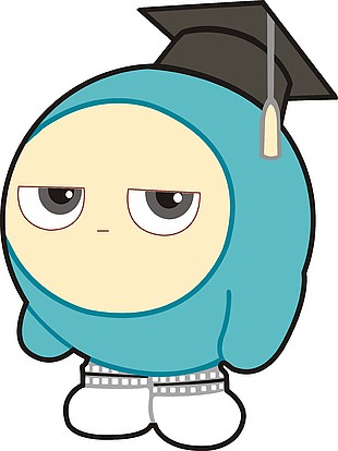 蓝色卡通线条手绘学士帽创意形象