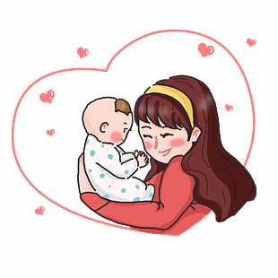红色简约卡通手绘女性母婴主题插画