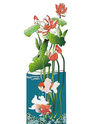 中国风夏日荷花池美景插画