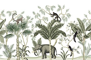 卡通手绘热带风景插画作品