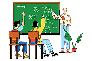 扁平风人物手绘课堂教学场景插画