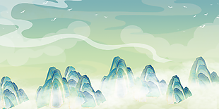 国风山水绿色手绘渐变背景