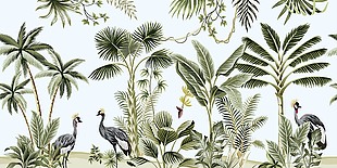 绿色生态动物自然热带风景插画