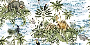 卡通可爱热带风景动物世界插画