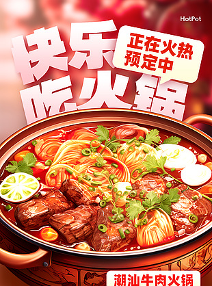 快乐吃火锅火热预定中美食宣传海报