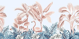 粉色浪漫火烈鸟背景热带风景画