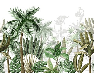 唯美小清新绿色热带风景插画