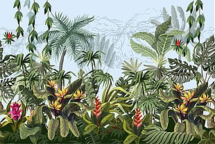 绿色生态热带风景插画