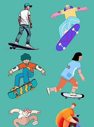 极限运动创意跑酷滑板运动插画合集
