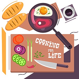 食材准备美食烹饪场景插画