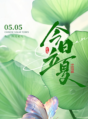 今日立夏绿色荷叶主视觉清新海报
