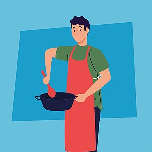 男性居家做饭烹饪场景插画