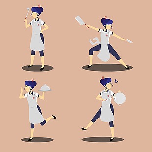 可爱女孩烹饪动作插画
