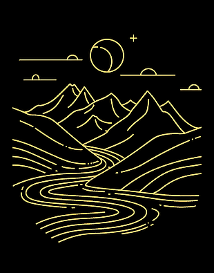 中国风简约线条山川星空画