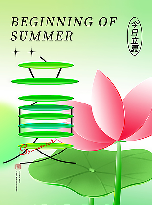 时至立夏绿色创意二十四节气海报
