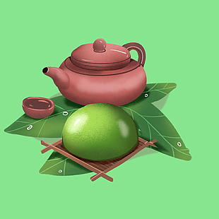 简约清明节手绘艾草青团图案