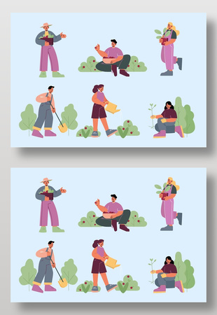 扁平化简约手绘卡通人物蓝色插画