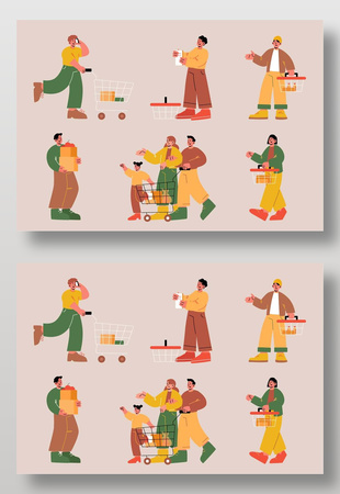 扁平风人物购物场景创意卡通插画