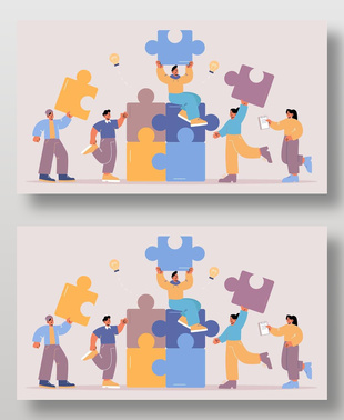 创意人物拼图主题扁平风主题插画