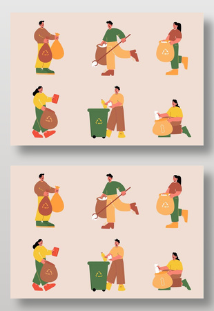 垃圾回收扁平风人物简约卡通插画