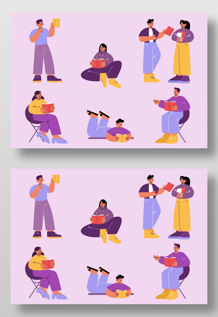 创意卡通扁平人物阅读习惯主题插画