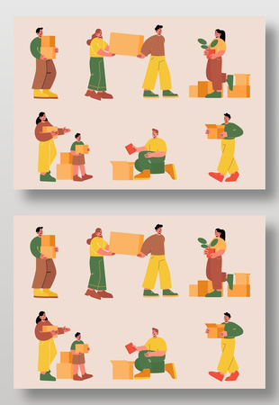 日常整理收纳扁平风人物插画