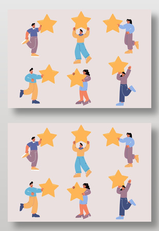 创意卡通人物手拿星星主题创意插画