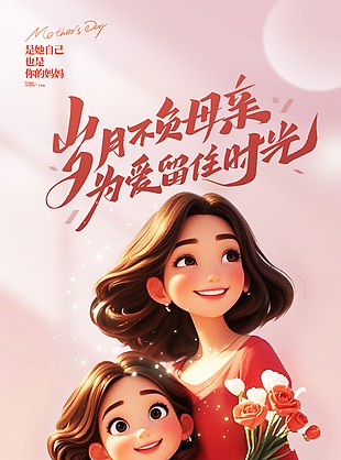 为爱留住时光献礼母亲节粉色海报
