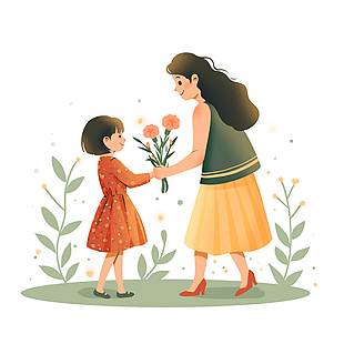 母亲节孩子给母亲送花场景