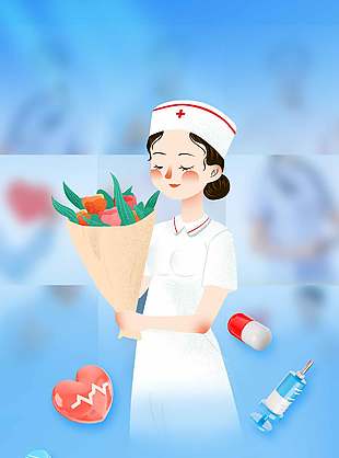 清新卡通蓝色护士节宣传海报