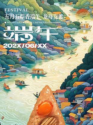 龙舟击浪五月五端午节宣传海报