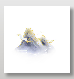 描边风山水意境插画素材