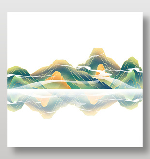 水墨风山水倒影意象画
