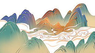 清新水墨风山水插画