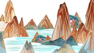 水墨风山水背景素材插画