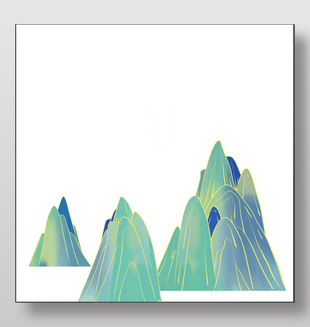 多彩线条勾勒秀丽山峦风景插画