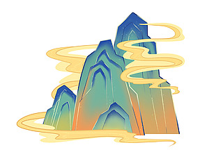 渐变色彩山峰祥云抽象插画