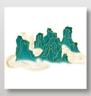 中国风烫金元素山峦祥云插画