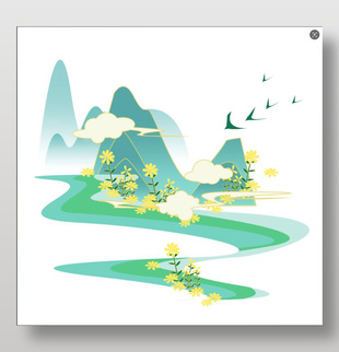 国风青绿山水插画图案