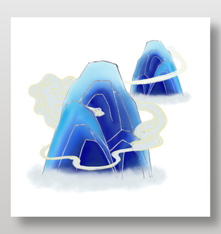渐变蓝色云海山峦插画素材