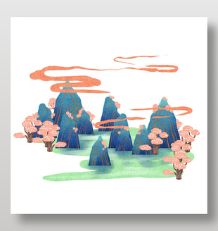 国风山水云端美景插画