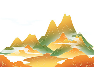 国风山水间的烂漫秋景插画