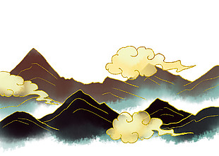 大气黑金色调山云环绕景色插画