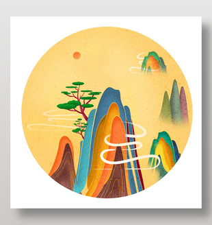 国风写意山水插画图片素材
