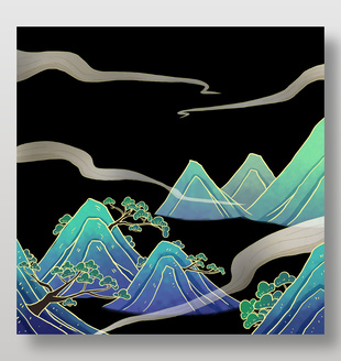 国风山川云雾插画